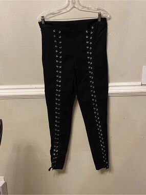 SHEIN Black Lace-Up Ponte Leggings